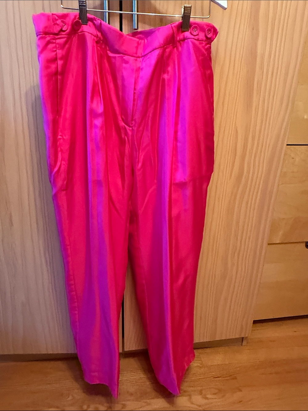 J. Crew Collection 100% Silk Hot Pink High-Rise Tapered Pants (Petit length)